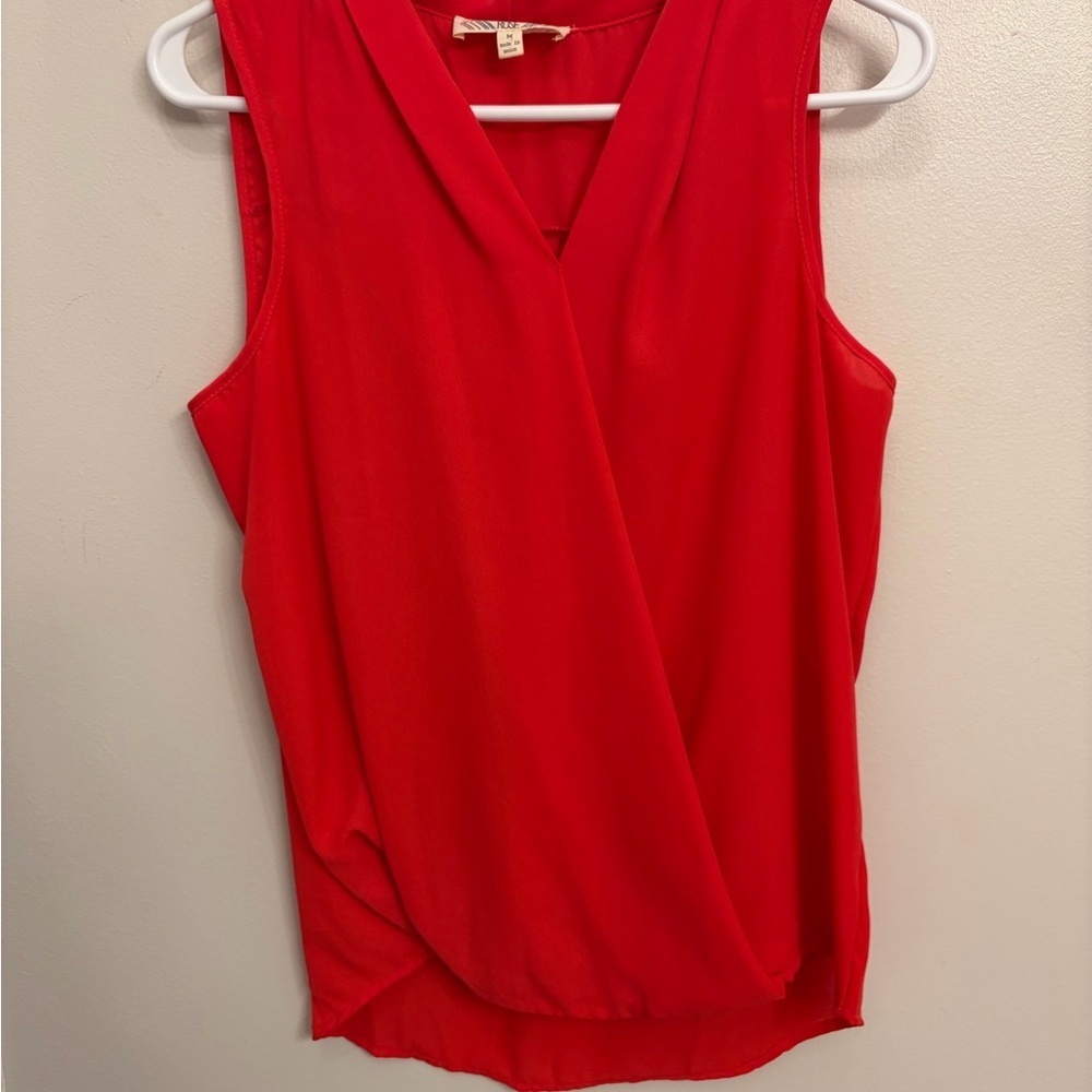 Pink Rose Orange melon Sleeveless Faux-Wrap tank top woman's medium